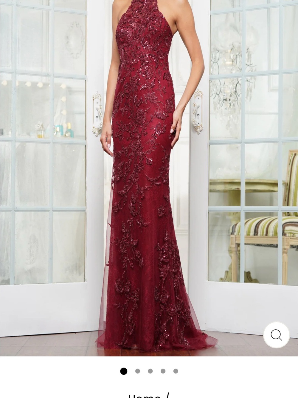 Rina diMontella Burgundy (wine) Beaded Lace Halter Maxi Gown with shawl